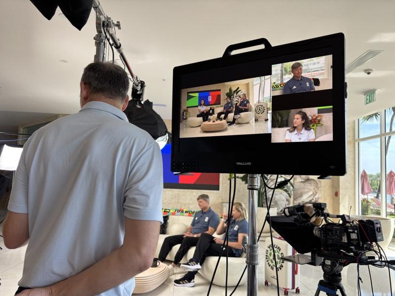 Multi-camera monitor wall during a panel interview
