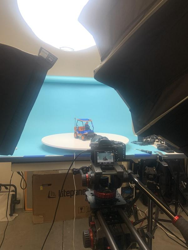 Product photography setup for a miniature vehicle